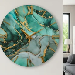 Orologi Da Parete Moderni-Selezionato da Mazzolaluce Orologio per parete 100cm in resina foglia oro verde moderno