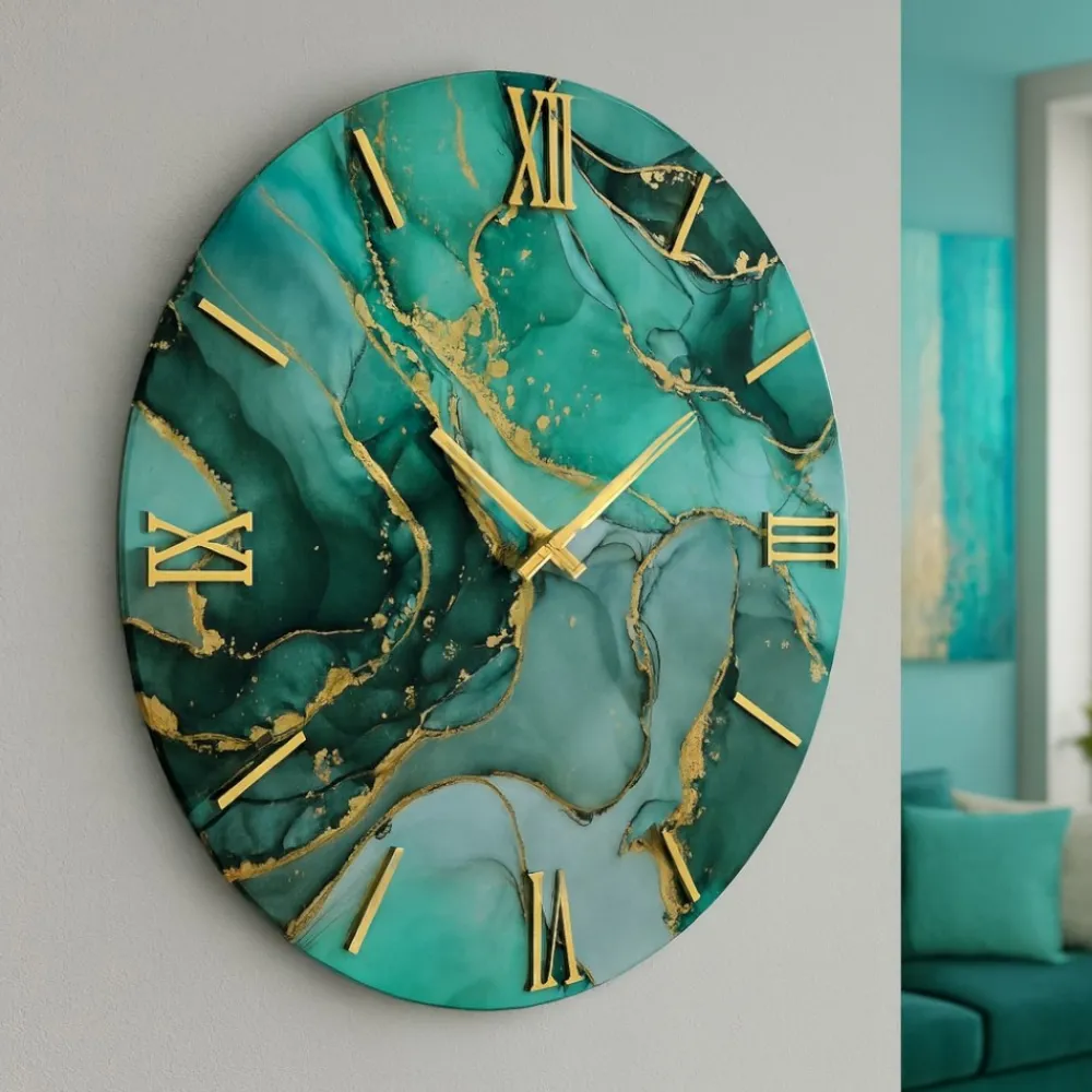 Orologi Da Parete Moderni-Selezionato da Mazzolaluce Orologio petrot 40cm da parete di resina effetto marmo verde