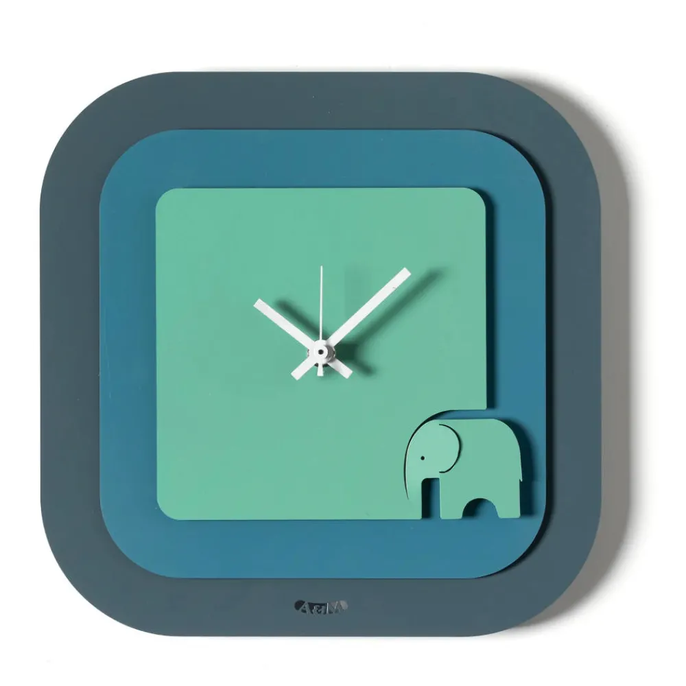 Orologi Da Parete Moderni-Selezionato da Mazzolaluce Orologio quadrato da parete elefantino blu e verde
