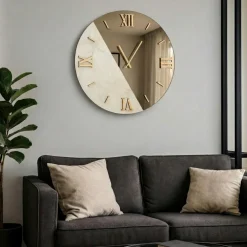 Orologi Da Parete Moderni-Selezionato da Mazzolaluce Orologio rotondo 100cm da parete specchio bronzo marmo laminato