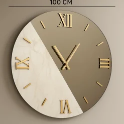 Orologi Da Parete Moderni-Selezionato da Mazzolaluce Orologio rotondo 100cm da parete specchio bronzo marmo laminato