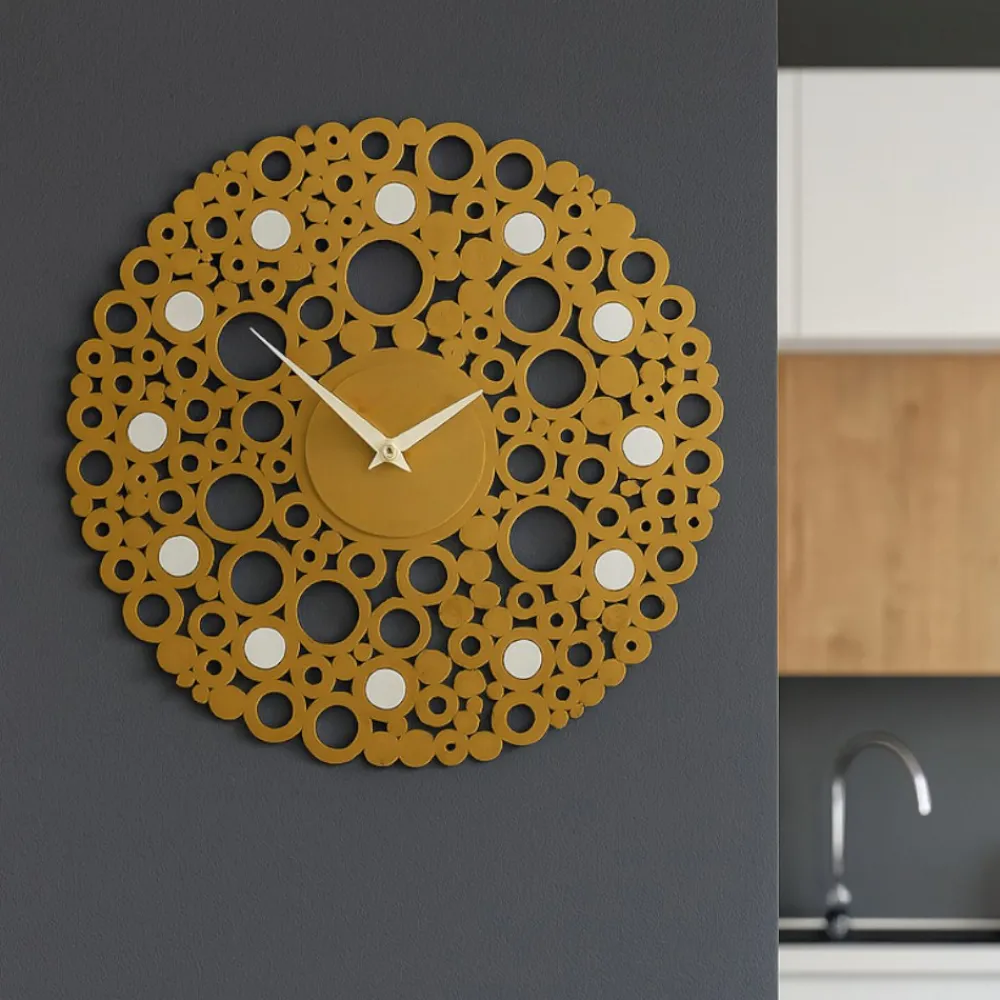 Orologi Da Parete Moderni-Selezionato da Mazzolaluce Orologio rotondo da muro legno oro moderno 40cm