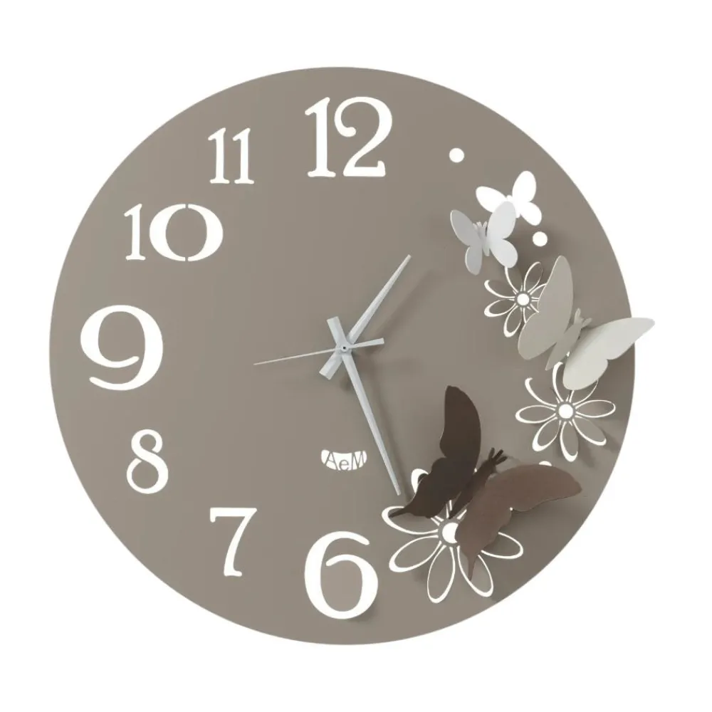 Orologi Da Parete Moderni-Selezionato da Mazzolaluce Orologio rotondo da muro moderno farfalle sabbia e bronzo