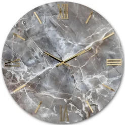 Orologi Da Parete Moderni-Selezionato da Mazzolaluce Orologio rotondo da parete effetto marmo chiaro dettagli foglia oro