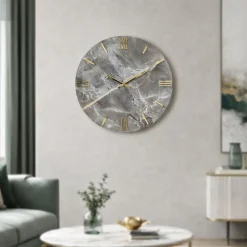 Orologi Da Parete Moderni-Selezionato da Mazzolaluce Orologio rotondo da parete effetto marmo chiaro dettagli foglia oro