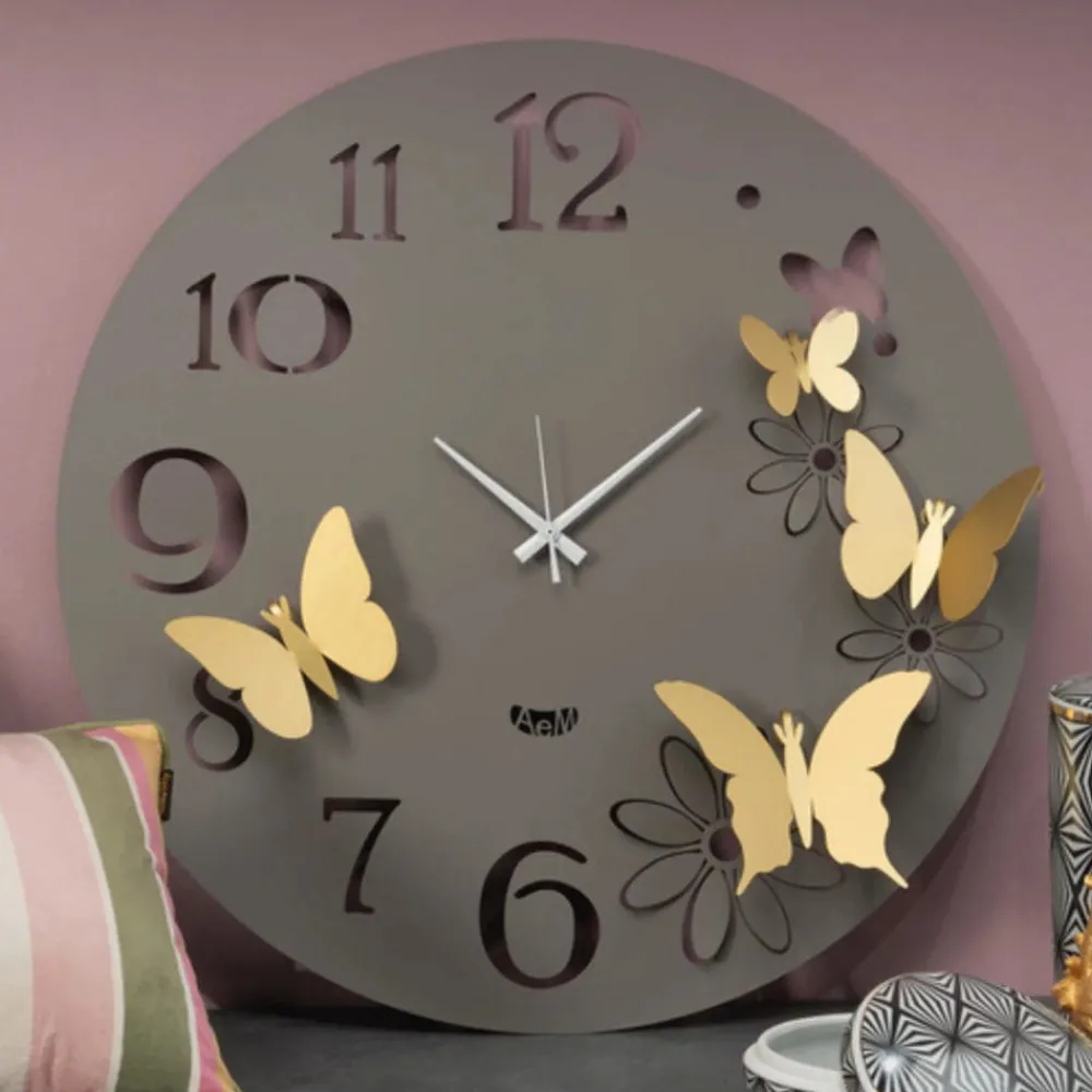 Orologi Da Parete Moderni-Selezionato da Mazzolaluce Orologio rotondo da parete fango farfalle dorate