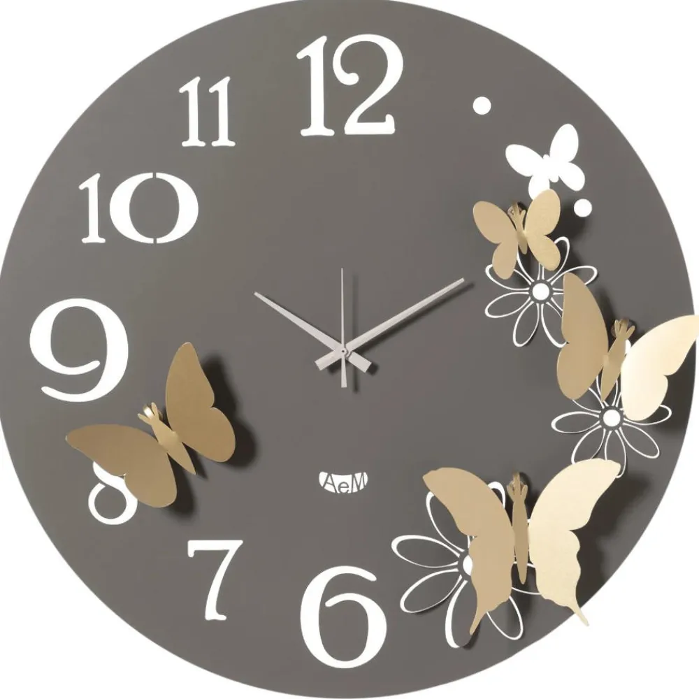 Orologi Da Parete Moderni-Selezionato da Mazzolaluce Orologio rotondo da parete fango farfalle dorate