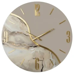 Orologi Da Parete Moderni-Selezionato da Mazzolaluce Orologio rotondo da parete moderno effetto marmo beige dettagli oro 70cm