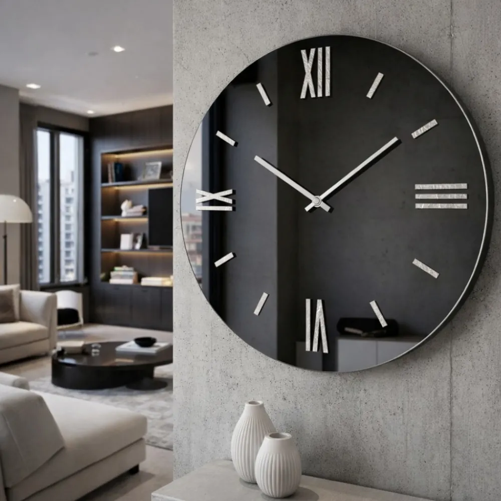 Orologi Da Parete Moderni-Selezionato da Mazzolaluce Orologio rotondo da parete moderno 40cm effetto specchio fume'