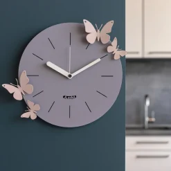 Orologi Da Parete Moderni-Selezionato da Mazzolaluce Orologio rotondo da parete moderno farfalle color gelso