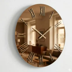 Orologi Da Parete Moderni-Selezionato da Mazzolaluce Orologio rotondo moderno 80cm specchio bronzo e numeri foglia oro