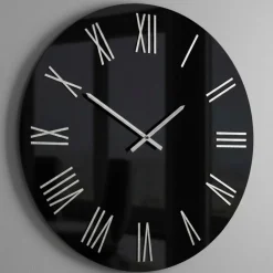 Orologi Da Parete Moderni-Selezionato da Mazzolaluce Orologio rotondo moderno specchio numeri argento cristallo laccato nero