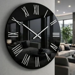 Orologi Da Parete Moderni-Selezionato da Mazzolaluce Orologio rotondo moderno specchio numeri argento cristallo laccato nero
