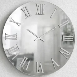 Orologi Da Parete Moderni-Selezionato da Mazzolaluce Orologio rotondo moderno specchio chiaro numeri romani argento