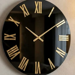 Orologi Da Parete Moderni-Selezionato da Mazzolaluce Orologio rotondo nero 60cm specchio numeri romani foglia oro