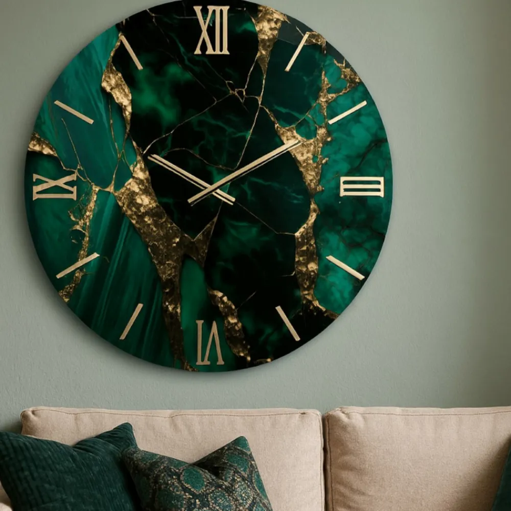 Orologi Da Parete Moderni-Selezionato da Mazzolaluce Orologio rubino 60cm effetto marmo verde oro da parete rotondo