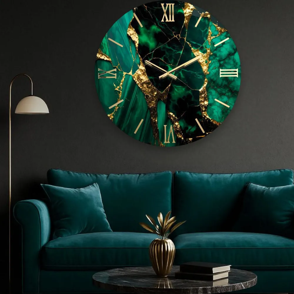 Orologi Da Parete Moderni-Selezionato da Mazzolaluce Orologio rubino 60cm effetto marmo verde oro da parete rotondo