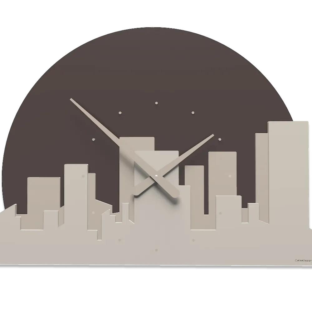 Orologi Da Parete Moderni-Selezionato da Mazzolaluce Orologio skyline moderno da parete tortora marrone