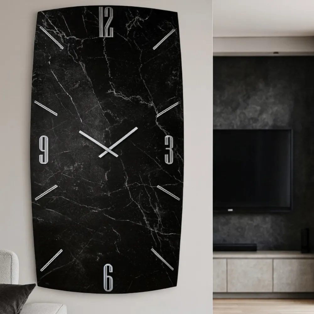 Orologi Da Parete Moderni-Selezionato da Mazzolaluce Orologio verticale da parete 150x80 nero design effetto marmo