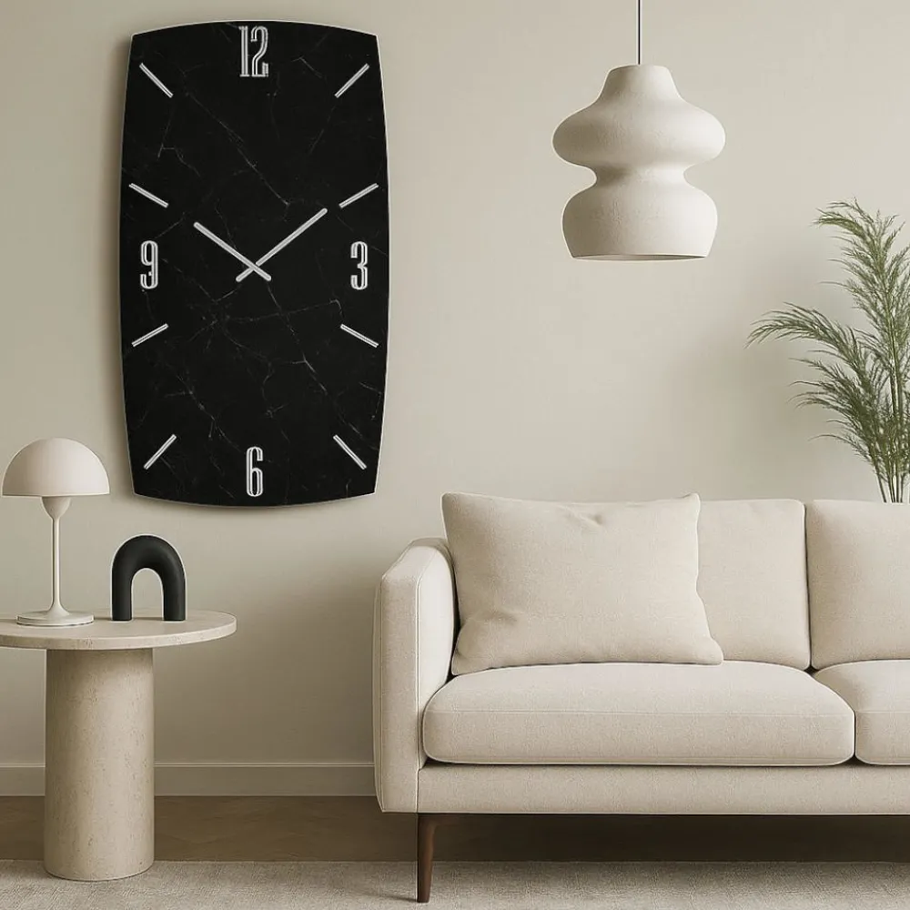 Orologi Da Parete Moderni-Selezionato da Mazzolaluce Orologio verticale da parete 150x80 nero design effetto marmo