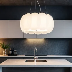 Lampadari Cucina-Ideal Lux Ovalino sp5 lampadario di vetro satinato