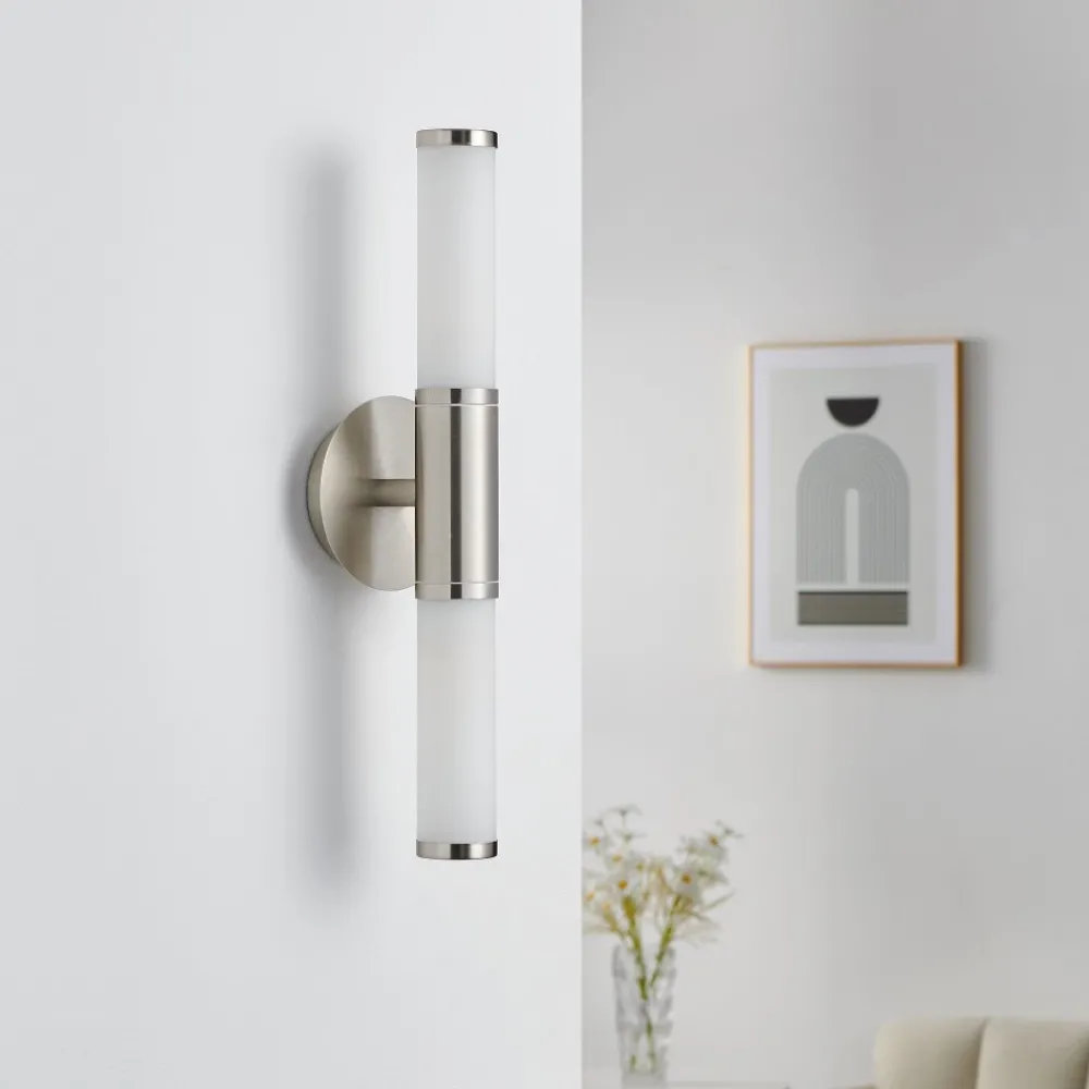 Applique Da Bagno-Eglo Palmera applique da bagno moderno in vetro bianco 2 luci ip44
