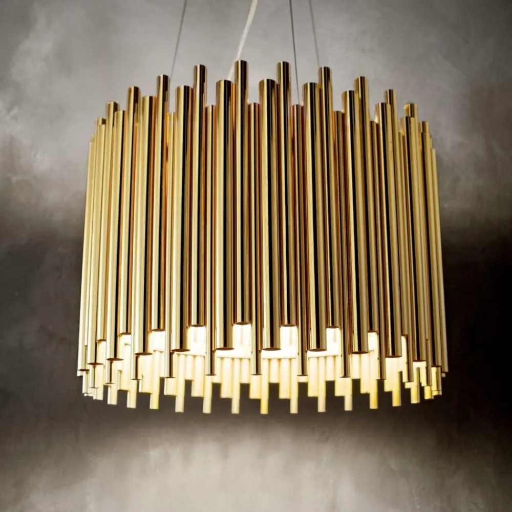 Lampadari Moderni-Ideal Lux Pan sp5 lampadario per salotto moderno cilindro bacchette oro