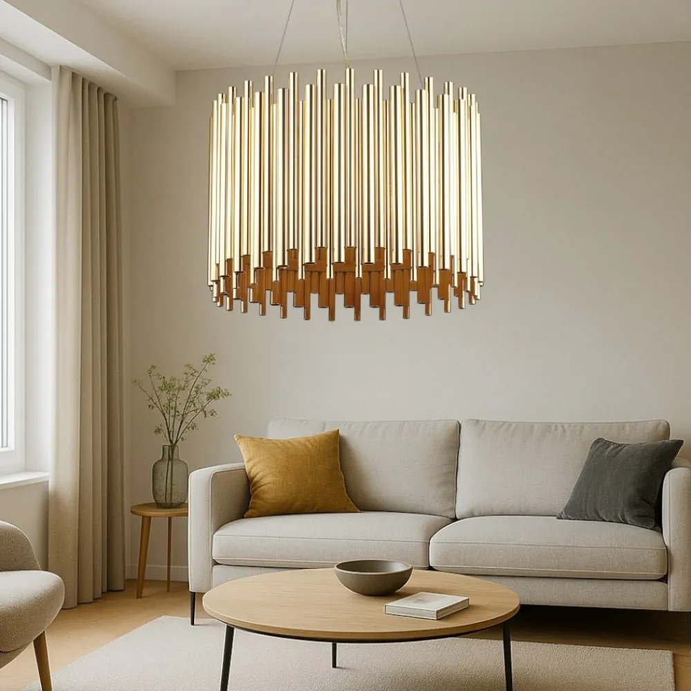 Lampadari Moderni-Ideal Lux Pan sp5 lampadario per salotto moderno cilindro bacchette oro