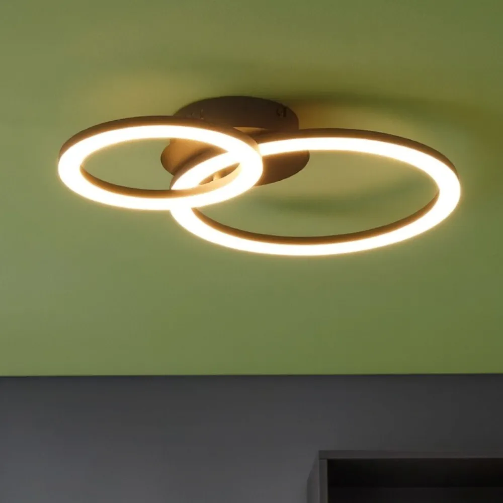 Plafoniere Moderne-Eglo Parrapos z plafoniera moderna 2 luci circolari led da 2700k a 6500k