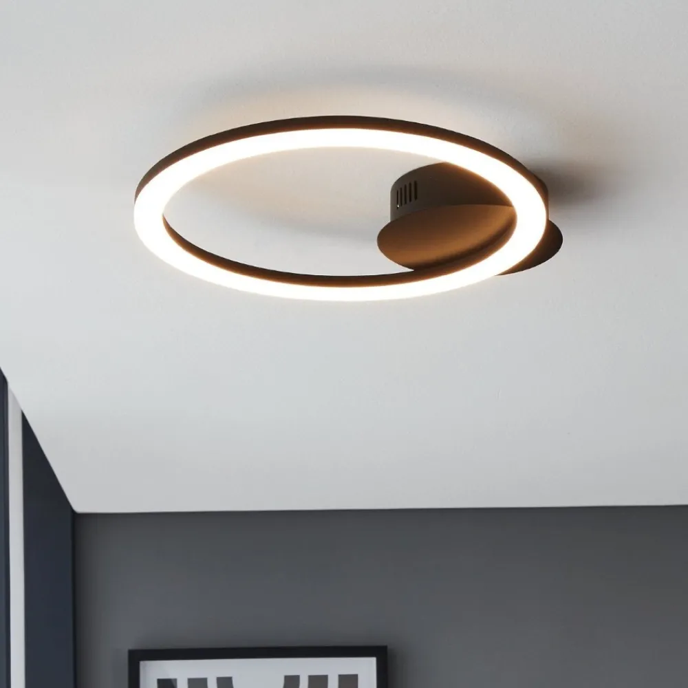Plafoniere Moderne-Eglo Parrapos z plafoniera moderna nera tonda led da 2700k a 6500k