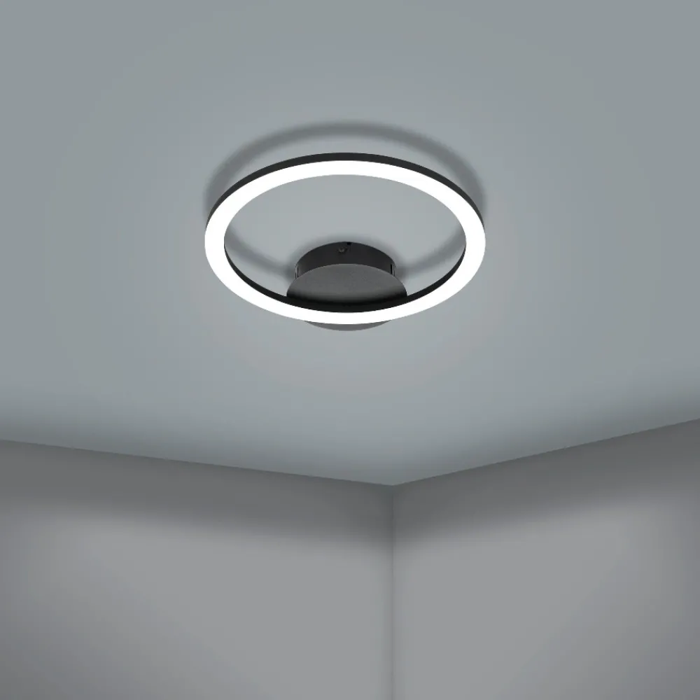Plafoniere Moderne-Eglo Parrapos z plafoniera moderna nera tonda led da 2700k a 6500k