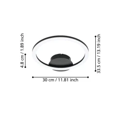 Plafoniere Moderne-Eglo Parrapos z plafoniera moderna nera tonda led da 2700k a 6500k