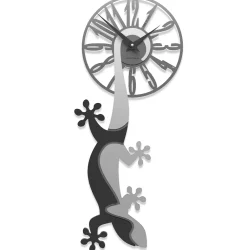 Orologi Da Parete Moderni-Selezionato da Mazzolaluce Particolare orologio moderno da parete geko legno grigio nero