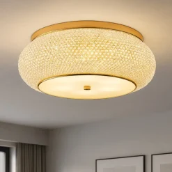 Plafoniere Moderne-Ideal Lux Pasha' pl10 plafoniera per camera da letto 40cm cristallo metallo oro lucido