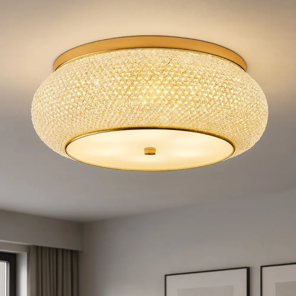 Plafoniere Moderne-Ideal Lux Pasha' pl10 plafoniera per camera da letto 40cm cristallo metallo oro lucido