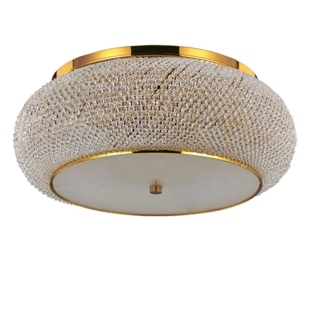 Plafoniere Moderne-Ideal Lux Pasha' pl10 plafoniera per camera da letto 40cm cristallo metallo oro lucido