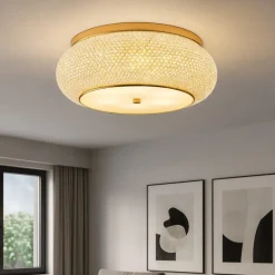 Plafoniere Moderne-Ideal Lux Pasha' pl10 plafoniera per camera da letto 40cm cristallo metallo oro lucido