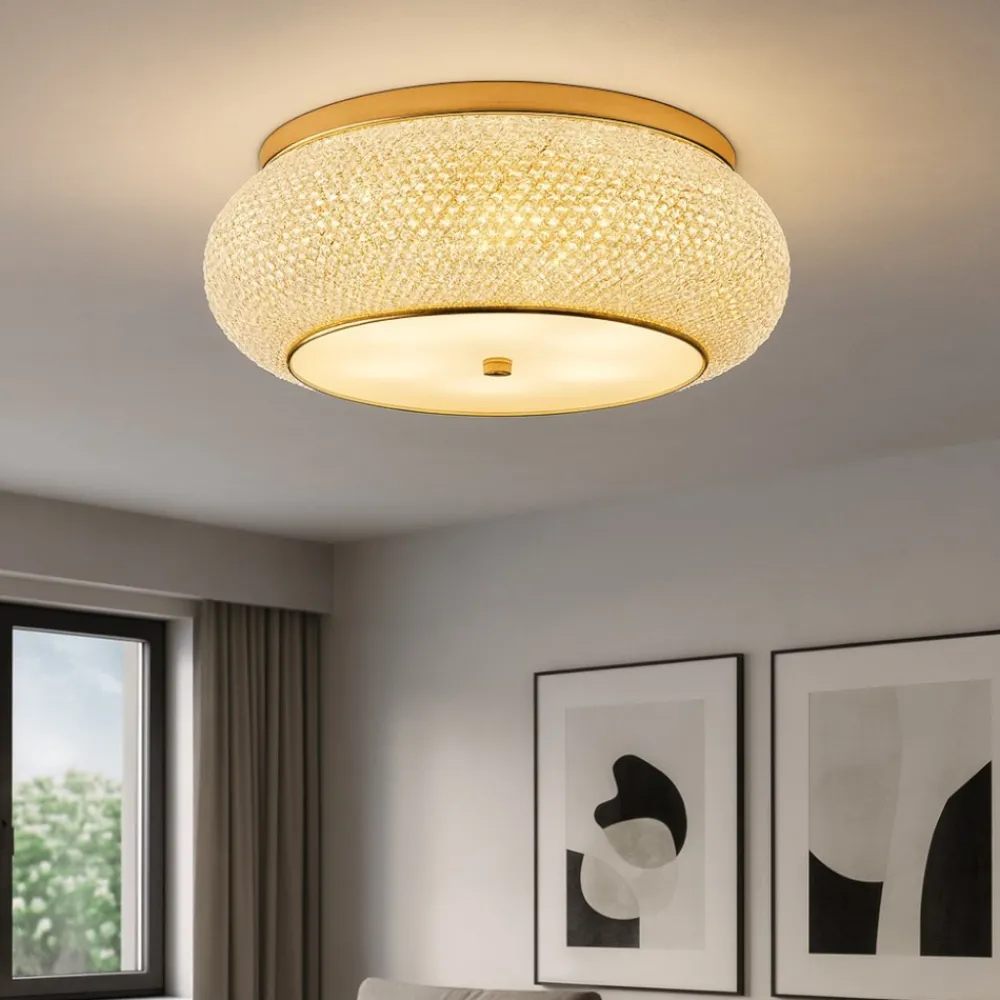Plafoniere Moderne-Ideal Lux Pasha' pl10 plafoniera per camera da letto 40cm cristallo metallo oro lucido
