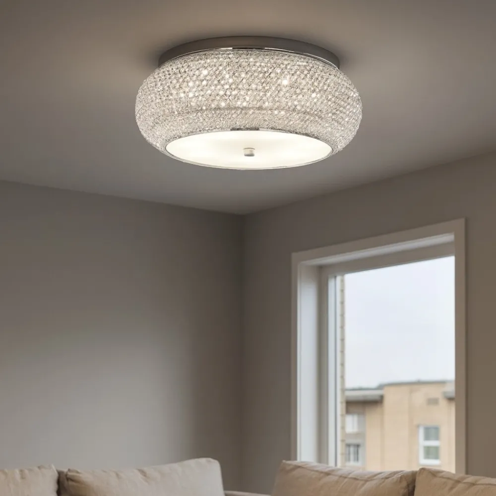 Plafoniere Moderne-Ideal Lux Pasha' pl10 plafoniera per camera da letto cristallo 55cm