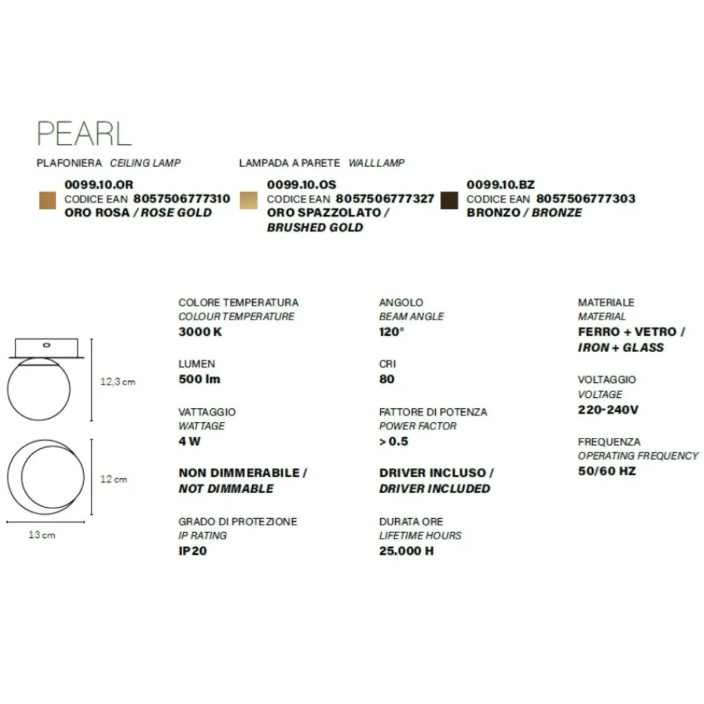 Applique Da Parete-Vivida International Pearl vivida applique led 4w 3000k oro rosa vetro bianco