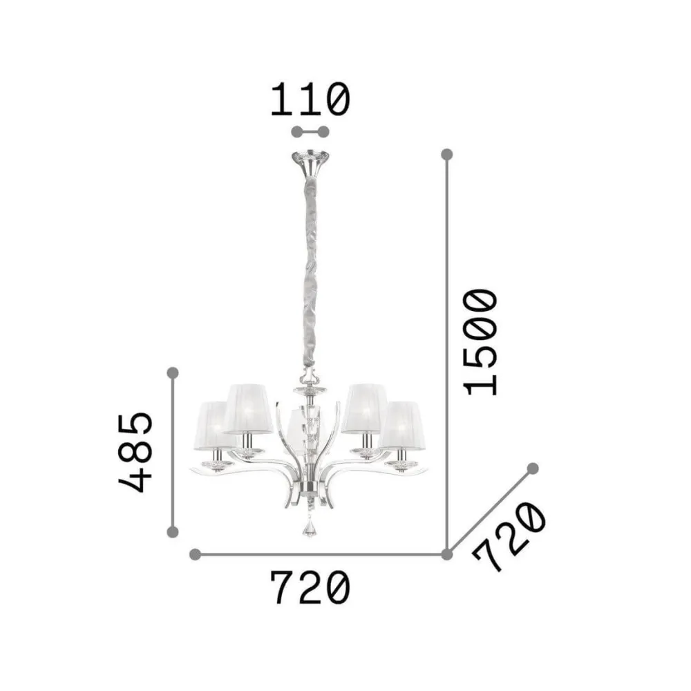 Lampadario Camera Da Letto-Ideal Lux Pegaso sp5 lampadario 5 luci cromo paralumi organza stanza da letto