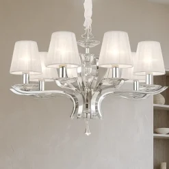 Lampadari Moderni-Ideal Lux Pegaso sp8 lampadario per camera da letto 8 bracci con paralumi in organza