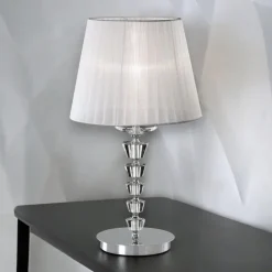 Lampade Da Tavolo-Ideal Lux Pegaso tl1 big lampada da tavolo contemporanea cristallo paralume organza
