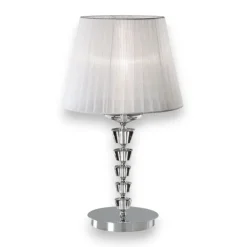 Lampade Da Tavolo-Ideal Lux Pegaso tl1 big lampada da tavolo contemporanea cristallo paralume organza