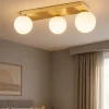 Plafoniere Moderne-Ideal Lux Penta pl3 plafoniera camera da letto ottone 3 sfere bianche vetro