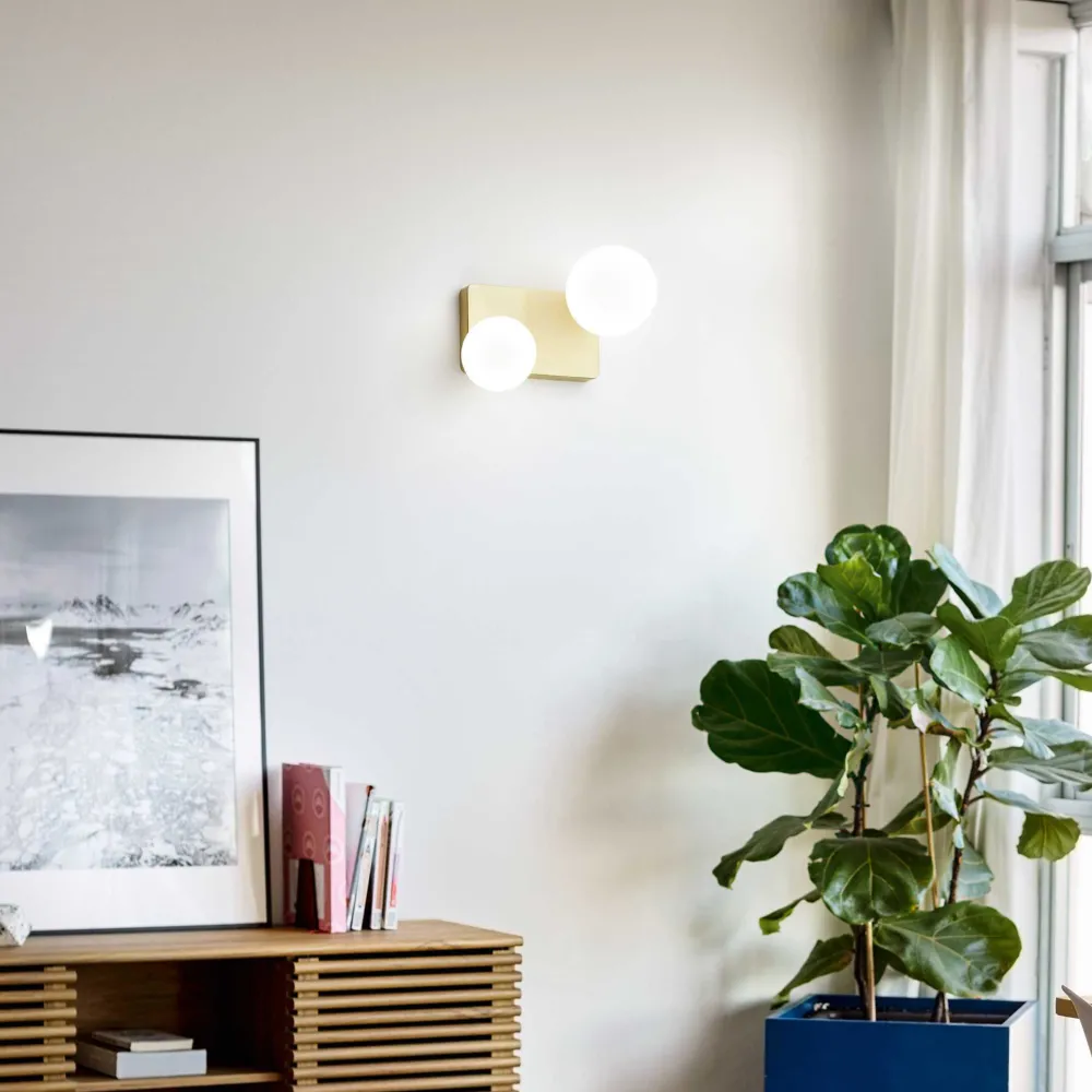 Plafoniere Moderne-Ideal Lux Penta pl2 plafoniera moderna oro spazolato sfere vetro bianco
