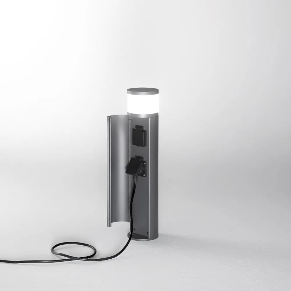 Lampioni Da Giardino-Perenz Illuminazione Perenz espina lampioncino basso ip44 con doppia presa schuko antracite