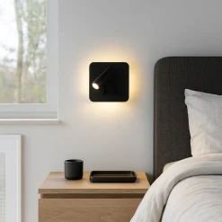 Applique Camera Da Letto-Perenz Illuminazione Perenz plug applique quadrata per comodino nero led 3000k orientabile