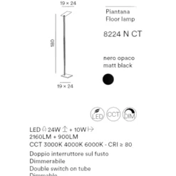 Lampade Da Terra-Perenz Illuminazione Perenz quadra piantana moderna nera orientabile led cct dimmerabile