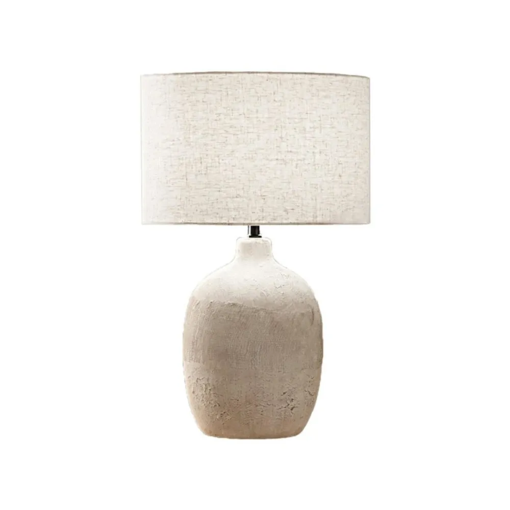 Lampade Da Tavolo-Perenz Illuminazione Perenz tribale lampada da tavolo ceramica bianca paralume beige